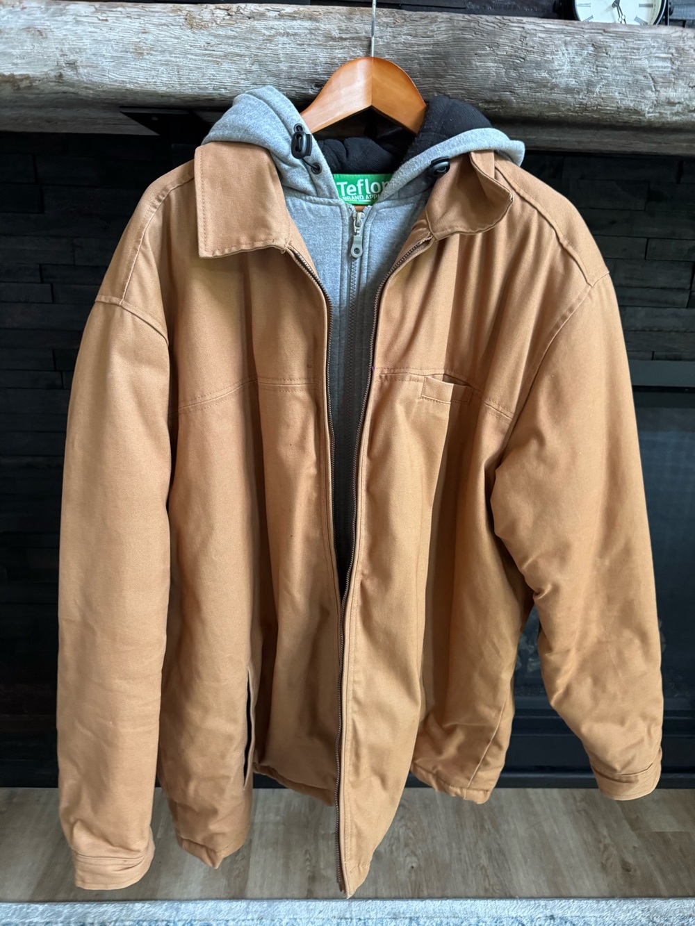 Men's Tan Hooded Field Jacket with Removable Grey Liner